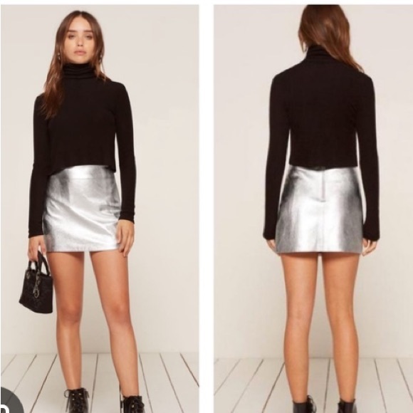 Reformation Mercury Skirt Silver Leather Mini Skirt